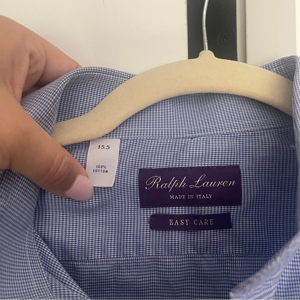 Ralph Lauren Purple Label Men’s Blue print Button Down Cotton Easy Care - Picture 2 of 5
